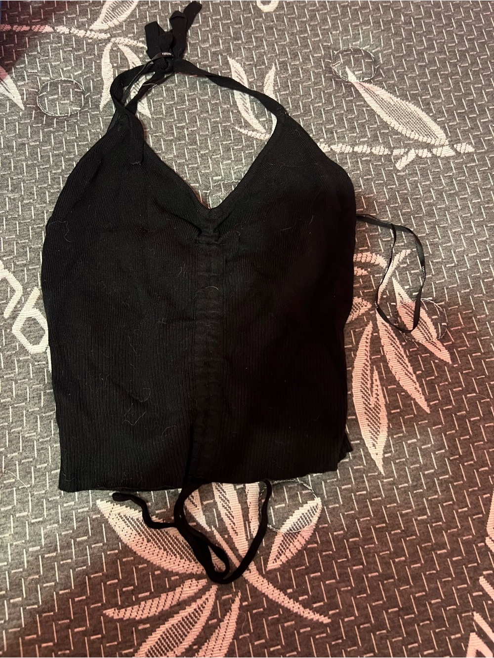 Forever 21 Black Ribbed Halter Crop Top
